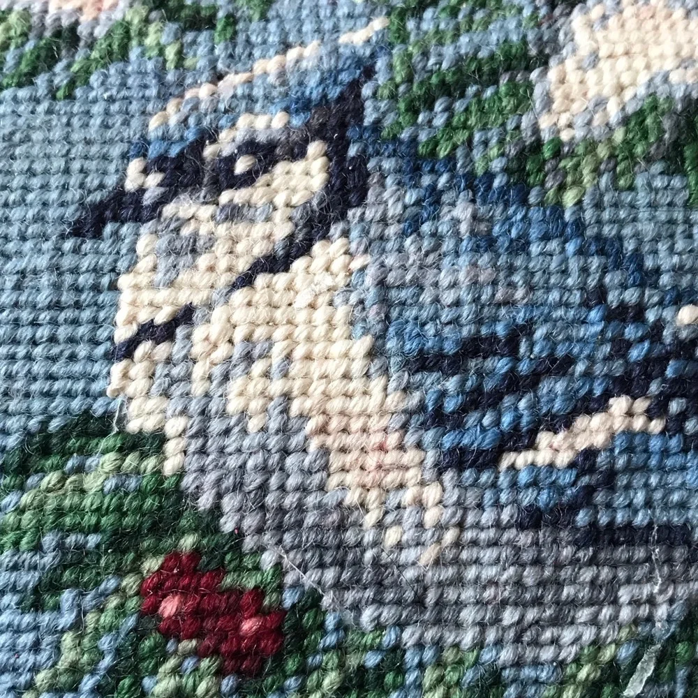 NWT Lands' End Holiday Blue Jays with Berries 12 x 12 Needlepoint Pillow